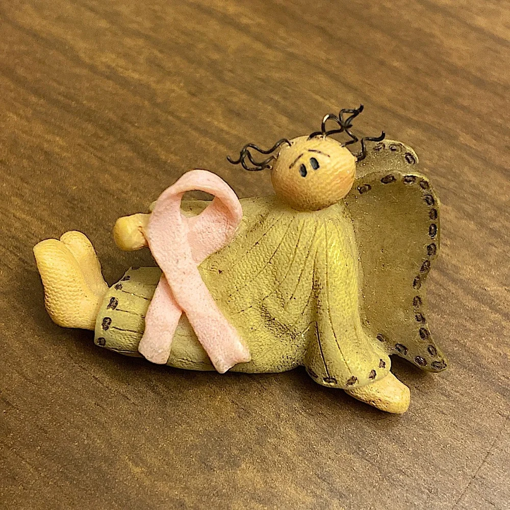 Honey And Me Vintage 2005 Breast Cancer Pink Ribbon Angel With Wings Brooch.